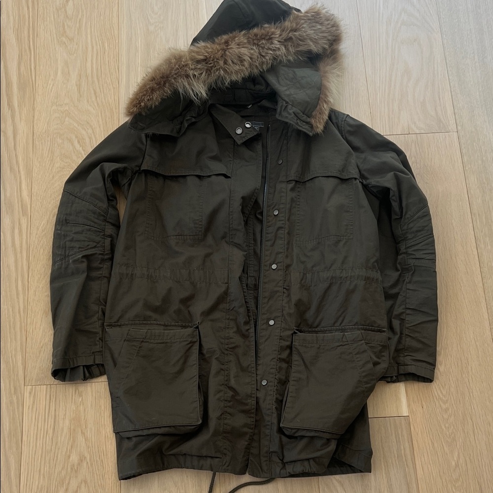 Women’s Vince Olive Green Parka with Faux Fur Hood